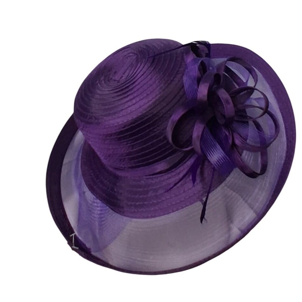 Scala Purple Handmade Dress Hat Wide Brim Ribbon Flower Church Derby JCPWD19SC